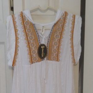 Boho embroidered hooded coverup,dress